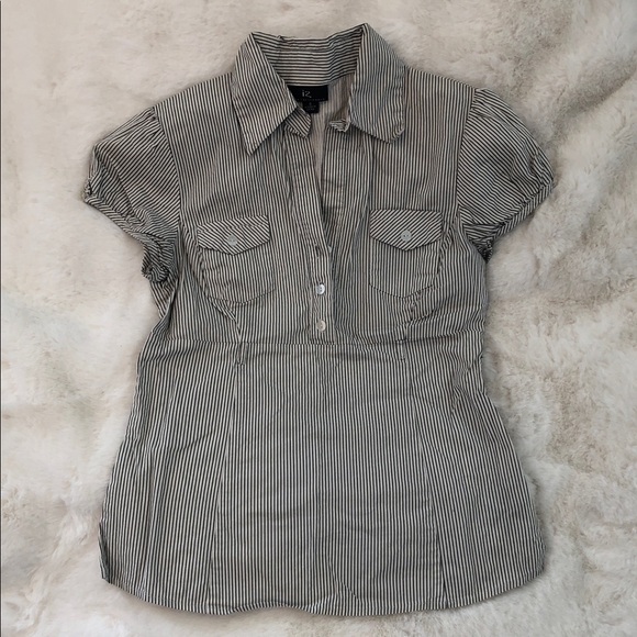 Byer California Black and White Pinned Striped Cotton Blouse Size S - Picture 1 of 7